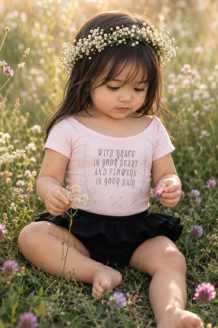 Grace In Your Heart + Flowers In Your Hair Blush Leo & Peplum Bloomers 2T